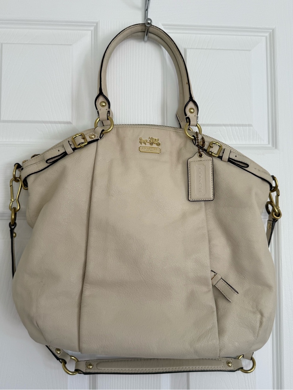 Coach Cream Pebbled Leather Shoulder Tote with Gold Hardware